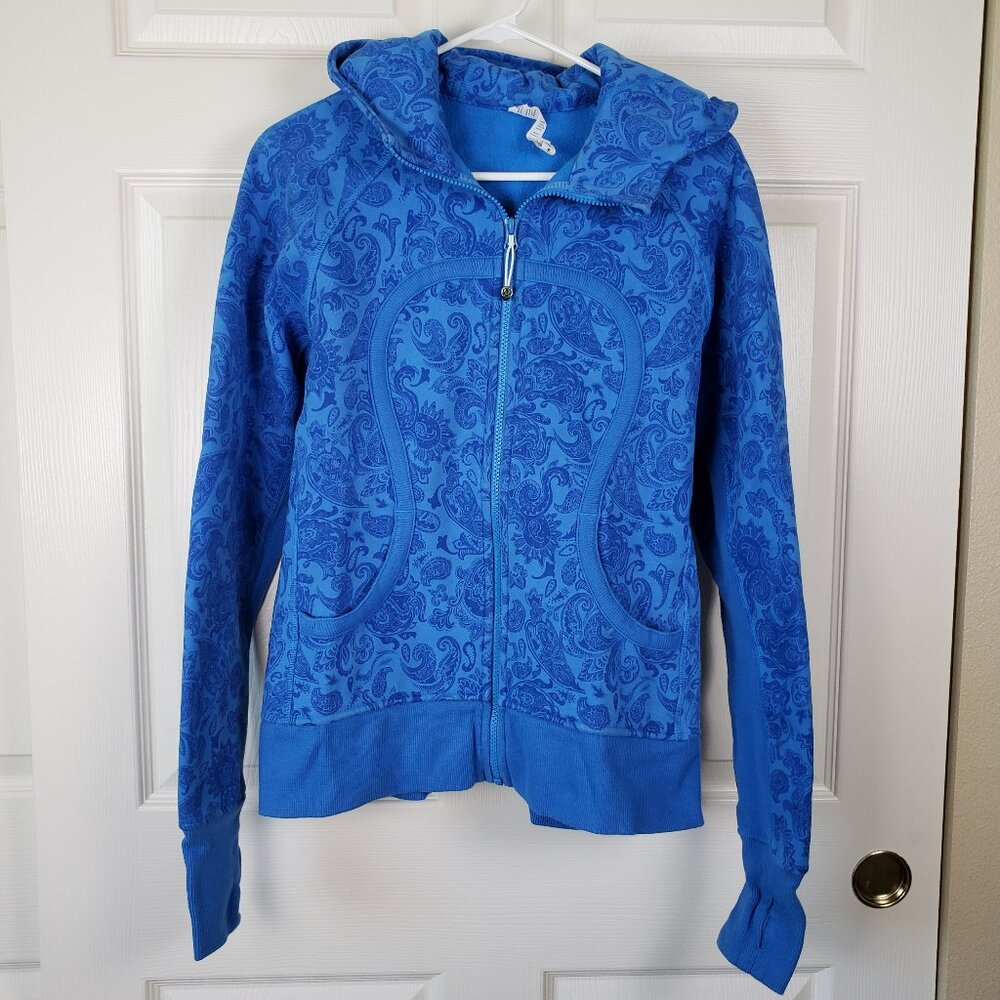 Lululemon Scuba Hoodie cornflower paisley Blue Zip Down Jacket Size 12